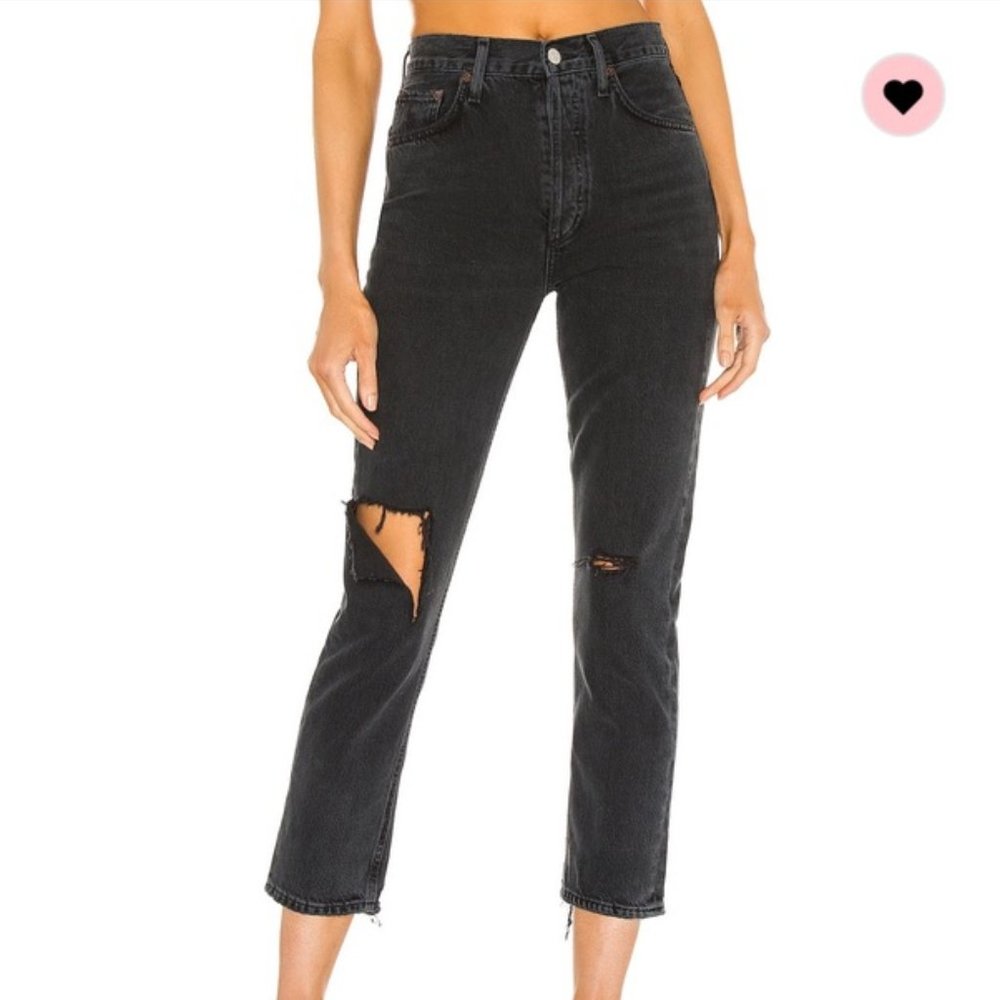 Agolde Riley High Rise Straight Crop Black Jeans - Size 24/00